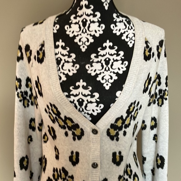Cabi animal print cardigan in cream with black and green. - Picture 2 of 12
